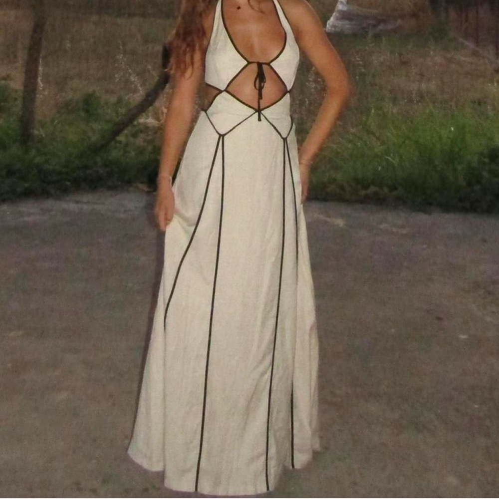 Peppermayo White and Black Backless Maxi Dress